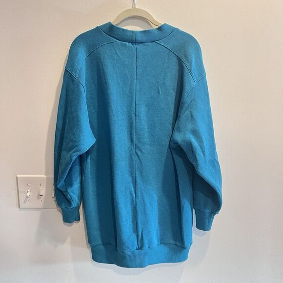 Vintage 80s/90s Boyfriend Cardigan Teal Womens Large Longline Retro Colorful - Picture 2 of 11